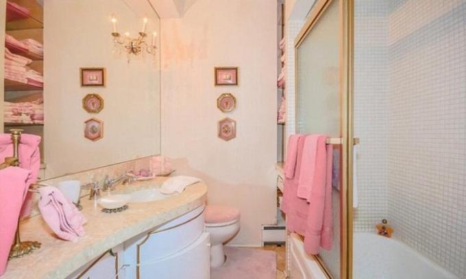 गुलाबी में बाथरूम।