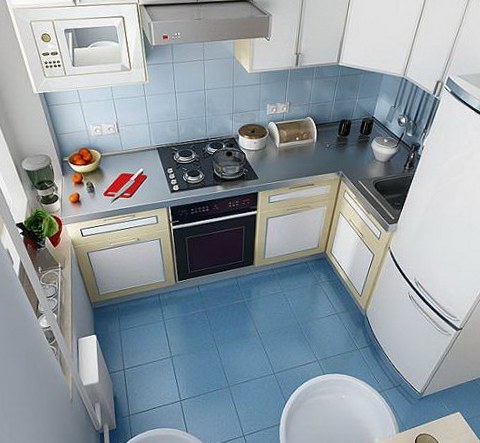 एक छोटी रसोई में फर्नीचर की सही व्यवस्था विशेष रूप से महत्वपूर्ण है।