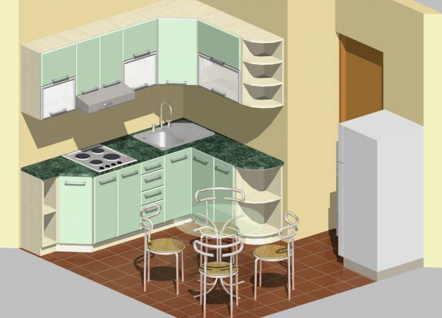 एक छोटे रसोईघर की उपस्थिति का डिज़ाइन, विशेष सॉफ़्टवेयर का उपयोग करके बनाया गया