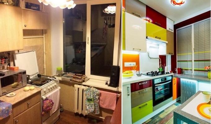 पहले और बाद में: में रसोई घर के एक शानदार परिवर्तन "ख्रुश्चेव," 6 वर्ग मीटर का एक क्षेत्र। मीटर