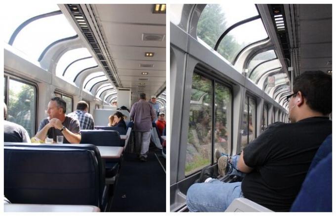 डाइनिंग कार और एक विशेष भ्रमण ट्रेन मनोरम खिड़कियों के साथ सुसज्जित है, ताकि यात्रियों दृश्यों (यूएसए) आनंद सकता है।