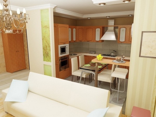 रसोई और कमरे में रहने का डिजाइन
