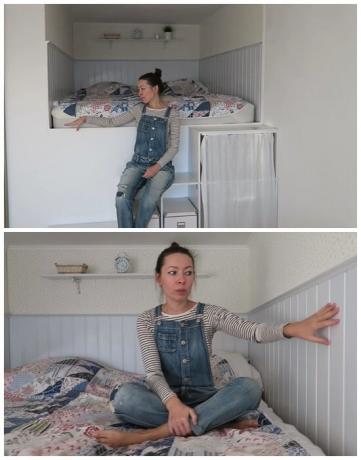 का गठन आला महिला में एक उच्च मंच पर वह एक असली बेडरूम बनाया है। | फोटो: youtube.com।
